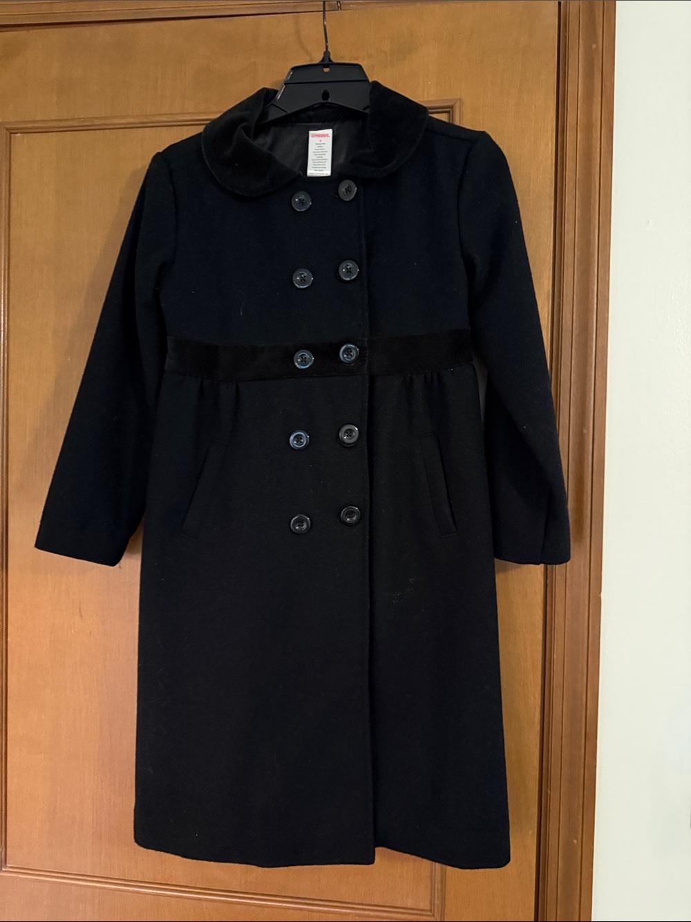 Gymboree Black Double-Breasted Pea Coat with Velvet Waist Trim